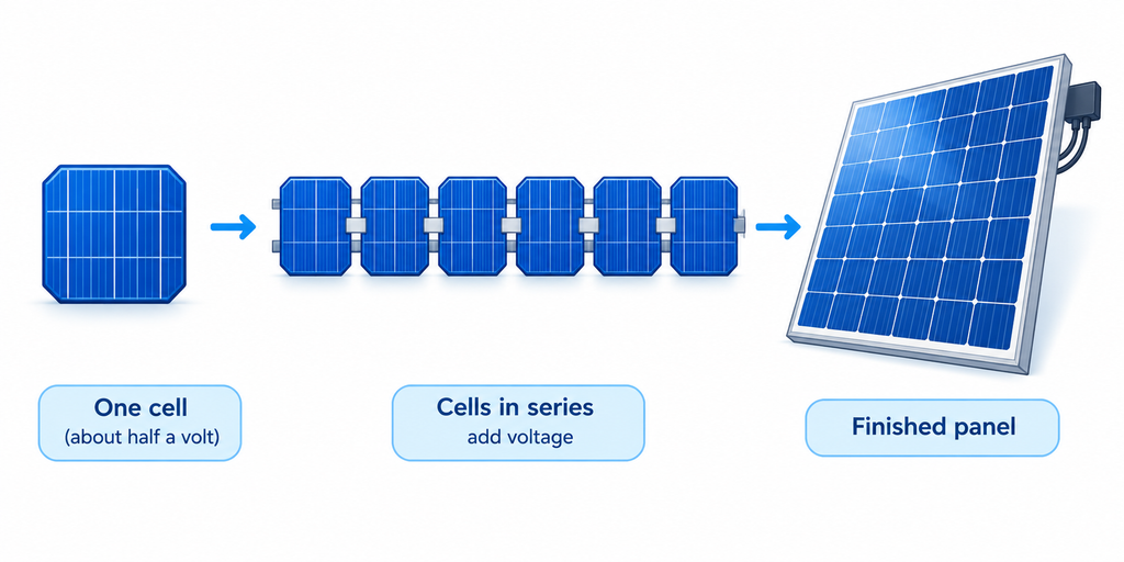 from solar cell to finished panel