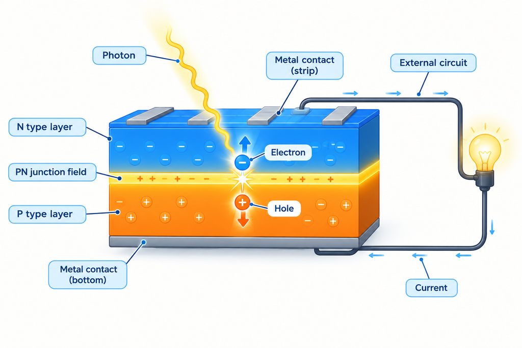 solar cell cross section and circuit